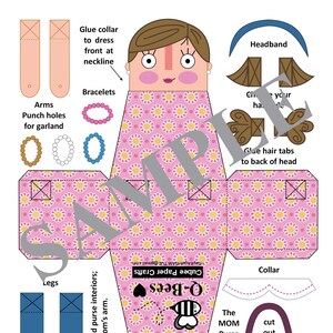 PERSONNALISÉ Cubee Paper Craft_No. 5A Q-Bee MOM_LIGHT Skin Tone + BROWN Hair_Paper ART Dolls_Paper Dolls_Paper Toys_Digital Download_PDF