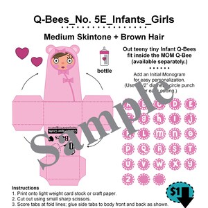 Creazioni di carta Cubee personalizzate_No. 5 Q-Bee INFANT_Neonata_Mezza + Capelli MARRONE_Bambole di carta ARTE_Bambole di carta_Giocattoli di carta_Download digitale_PDF