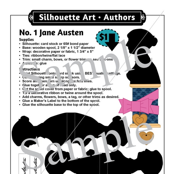 SILHOUETTE_Jane Austen_Paper Crafts & Printables_Clip Art_Silhouette Art_Scherenschnitte_Digital Download _PDF