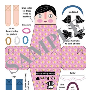 May include: A printable paper doll craft kit featuring a pink dress with yellow flowers, a blue headband, a purse, and a pair of blue jeans. The doll is labeled "No. 5_Asian".