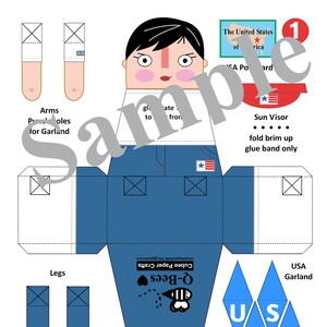 Manualidad de papel Cubee_No. 7B ¡Hurra por Estados Unidos! PERSONALIZADO_Q-Bee Boy_ASIAN + TODAS las 50 camisetas estatales y DC_Paper Doll_Paper Toy_Descarga digital_PDF
