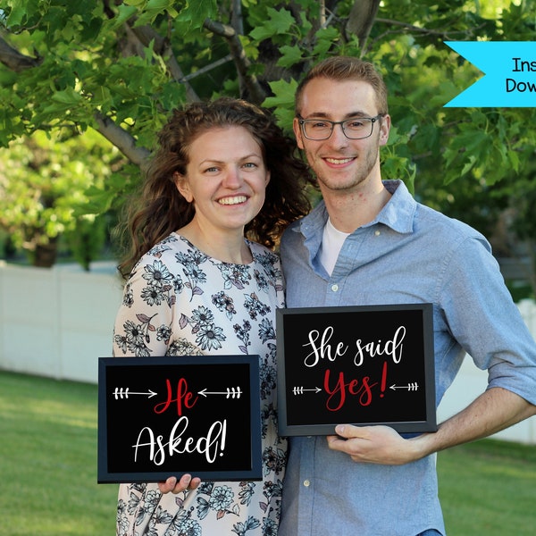 Engagement Announcement Photo Prop ~ "He Asked... She said YES!" Engagement Announcement Printable ~  Engagement Chalkboard Sign