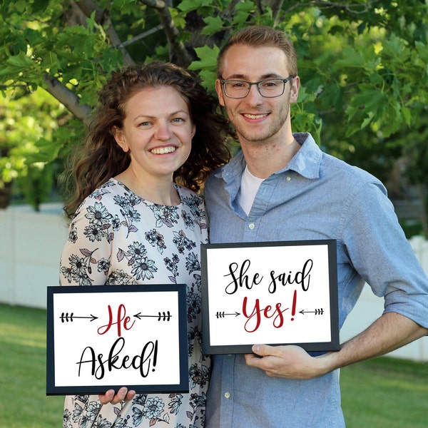 Engagement Announcement Photo Prop ~ "He Asked... She said YES!" Engagement Announcement Printable ~  Wedding Chalkboard Sign