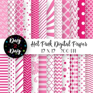 Hot Pink Digital Paper Pack ~ Commercial Use ~ 300 dpi ~ 12 in by 12 in ~ Hot Pink Digital Scrapbook Paper ~ Paper Crafting ~ 24 Papers