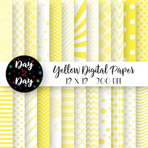 Yellow Digital Paper Pack ~ Commercial Use ~ 300 dpi ~ 12 in by 12 in ~ Yellow & White Digital Scrapbook Paper ~ Paper Crafting ~ 24 Papers