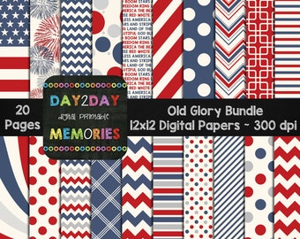 4th of July Scrapbook Paper, Patriotic Designs (Digital Download)