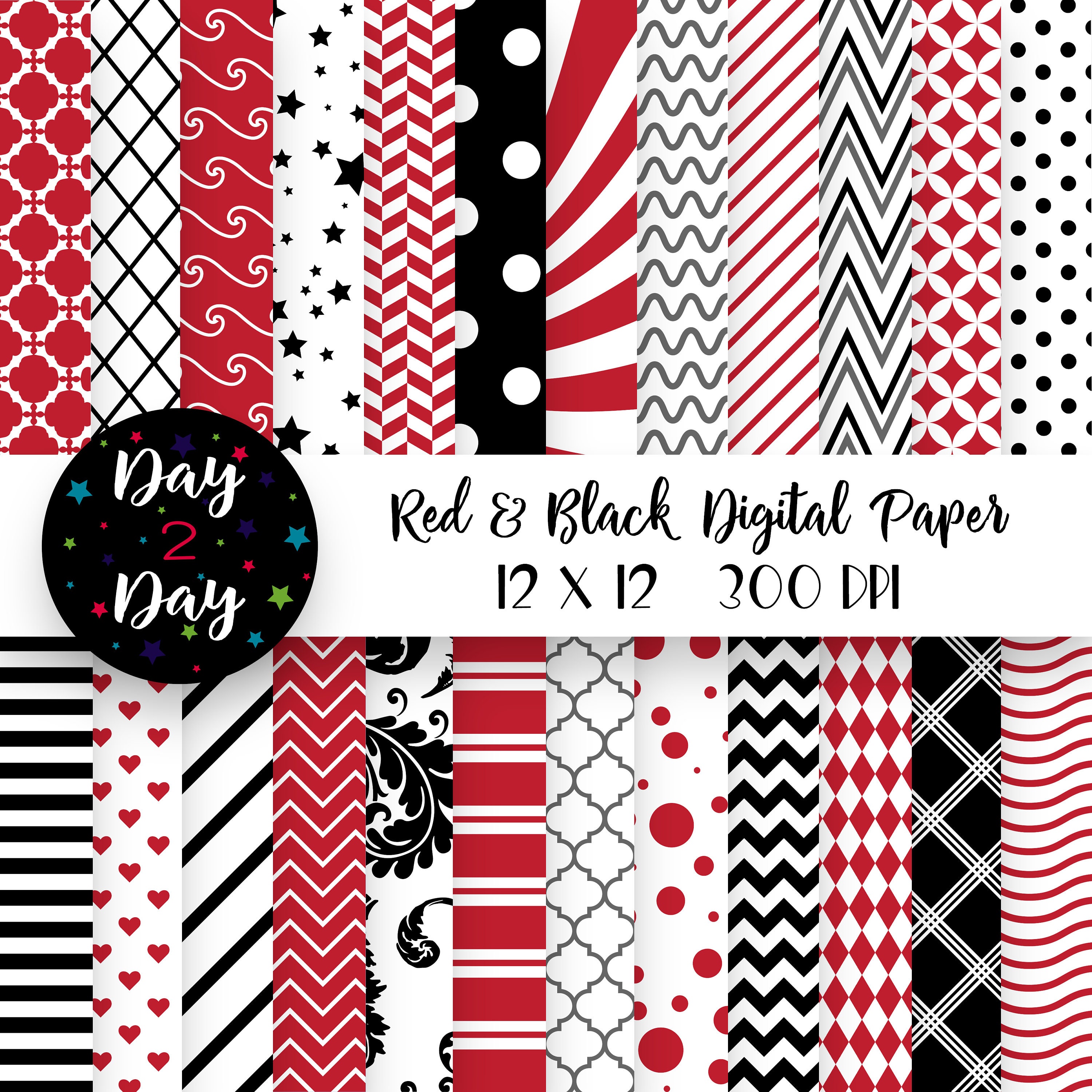 Red and Black Seamless Digital Paper Pack ~ Commercial Use ~ 300 Dpi ...