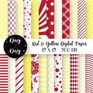 Red and Yellow Digital Paper Pack ~ Commercial Use ~ 300 dpi ~ 12 in by 12 in ~ Red/Yellow Digital Scrapbook Paper ~ Paper Crafting