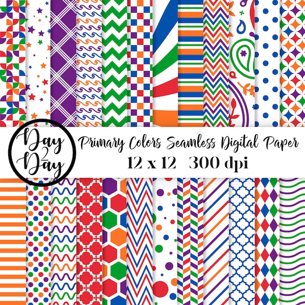 Primary Colors Seamless Geometric Digital Paper Pack ~ Commercial Use ~ 300 dpi ~ 12 in by 12 in ~ High Res Digital Scrapbook Paper Pack