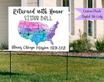 Digital Missionary Yard Sign  ~ Returned with Honor Elder or Sister ~ Missionary Banner ~ Welcome Home Elder or Sister ~ Custom Digital File