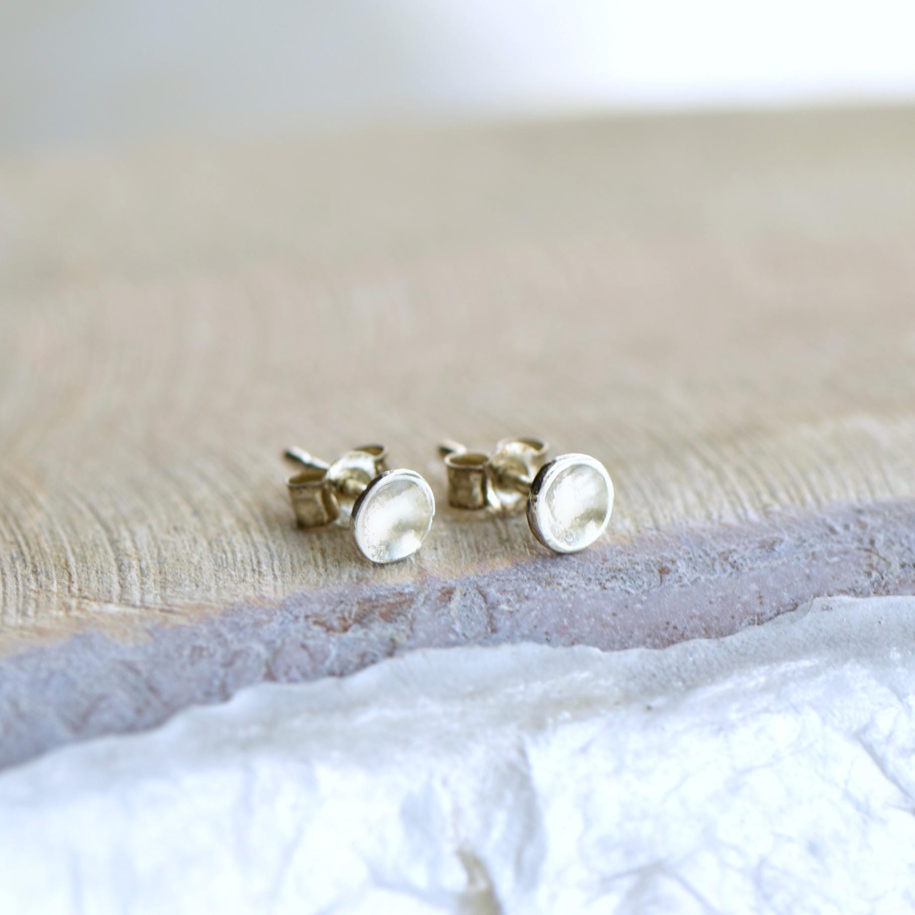 White Gold Stud Earrings Solid White Gold Tiny Dot Earrings Etsy