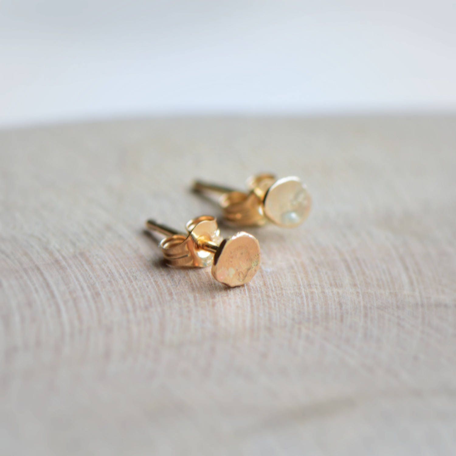 Tiny Gold Earrings Solid Gold Dot Earrings Organic 9kt Gold | Etsy