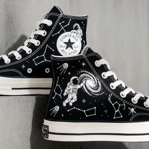 Custom Planet and Zodiac Embroidery Converse, Star and Astronaut Embroidered Shoes, Galaxy Converse, Planets Embroidered Shoes