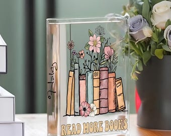 Custom Name Bookish Book Vase, Gift for Book Lovers, Books and Flowers Book Vase, Bookish Vase