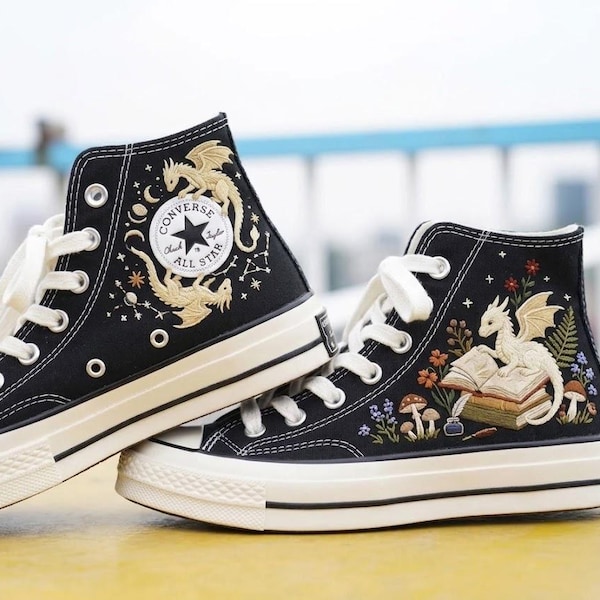 Embroidered Book Dragon Converse: Custom Chuck Taylor Sneakers