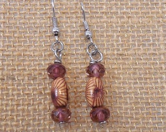 Pretty Wooden and Dusky Pink Crystal Drop Earrings