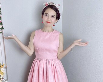 Audrey Dress in Powder Pink linen