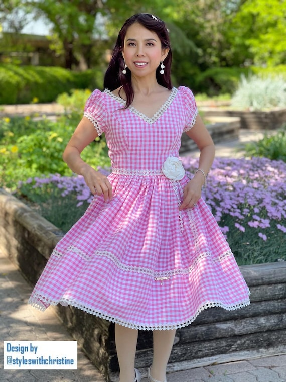 Vestido Elisa Vichy rosa talla S XS Etsy M xico