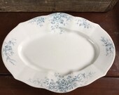 Antique Colonial Pottery Stoke England Cluny Oval Blue Transferware Platter 1890-1900 Underside Chip