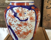 Antique Hand Painted Oriental Imari Cobalt Rust Porcelain Vase