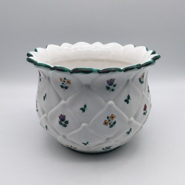 Rare Vintage Gmundner Keramik Alpine Flowers Pattern / Austria / Jardiniere / Cache Pot / Planter