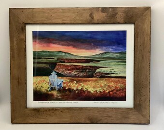 Signed Sunflower Sunset Print: Taos Rio Grande Gorge Framed Landscape Art