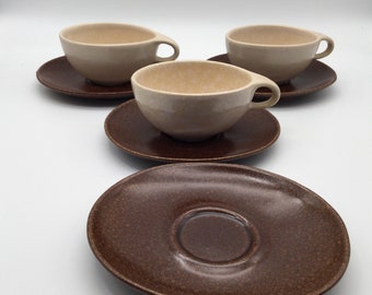 Roseville Raymor 151 Modern Stoneware Cups and Saucers  / Ben Seibel Design / Mixed Color Set