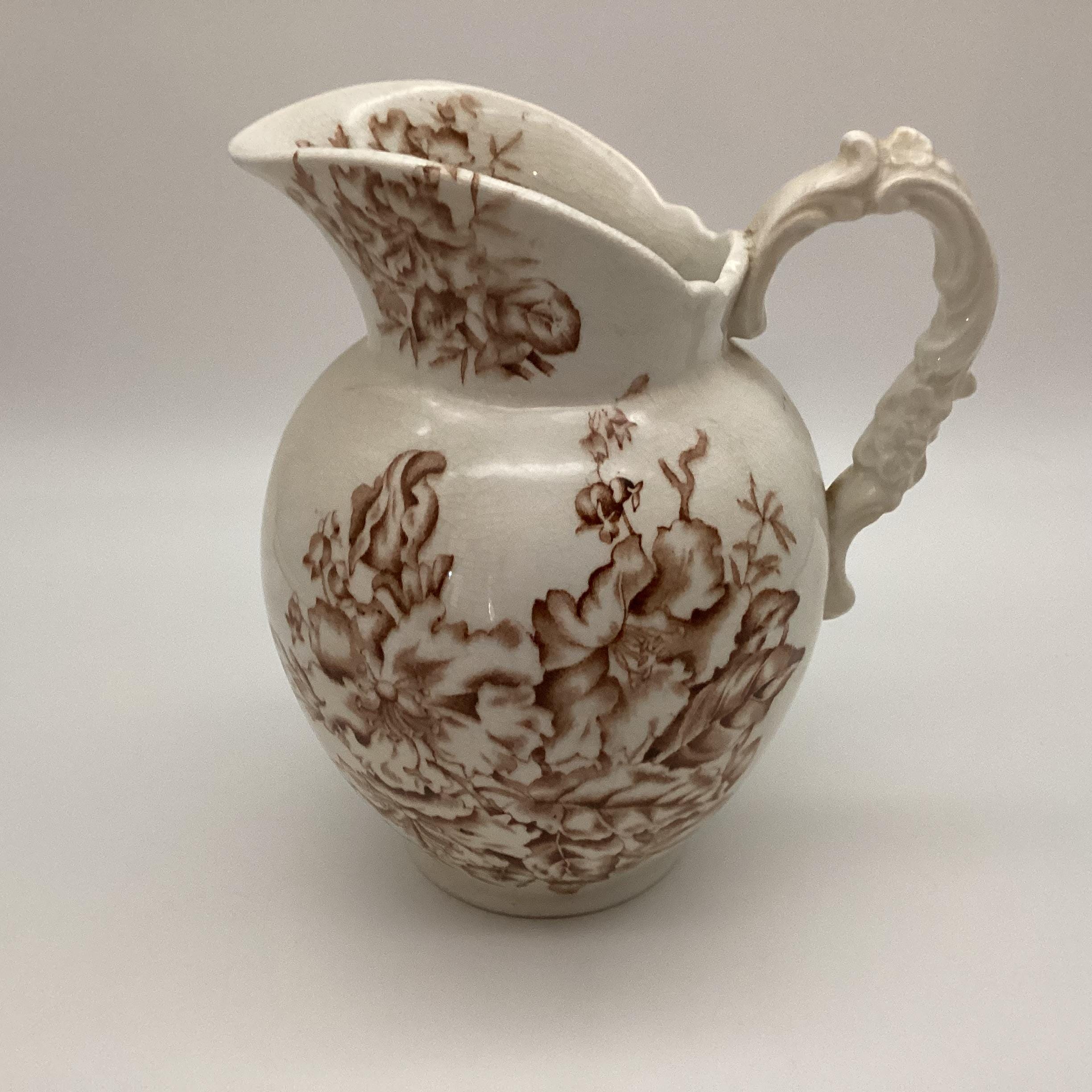 Antique Labelle China Brown Transferware Pitcher Wheeling Pottery