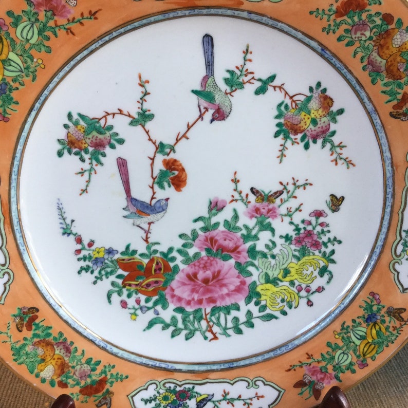 Vibrant Oriental Handpainted Raised Enamel Cabinet Plate Signed