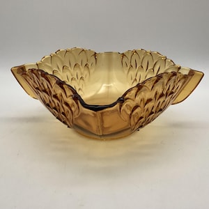 Vintage Art Deco Amber Colored Glass Bowl Looped Pattern by Stolzle Czechoslovakia
