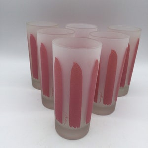 Set of 6 MCM Morgan & Co. 16 Oz Tumblers / Frosted Pink Paint Stripes / Signed