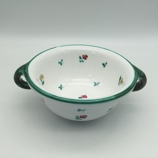 Vintage Gmundner Keramik Alpine Flowers Pattern / Austria /  Handled Soup Bowl