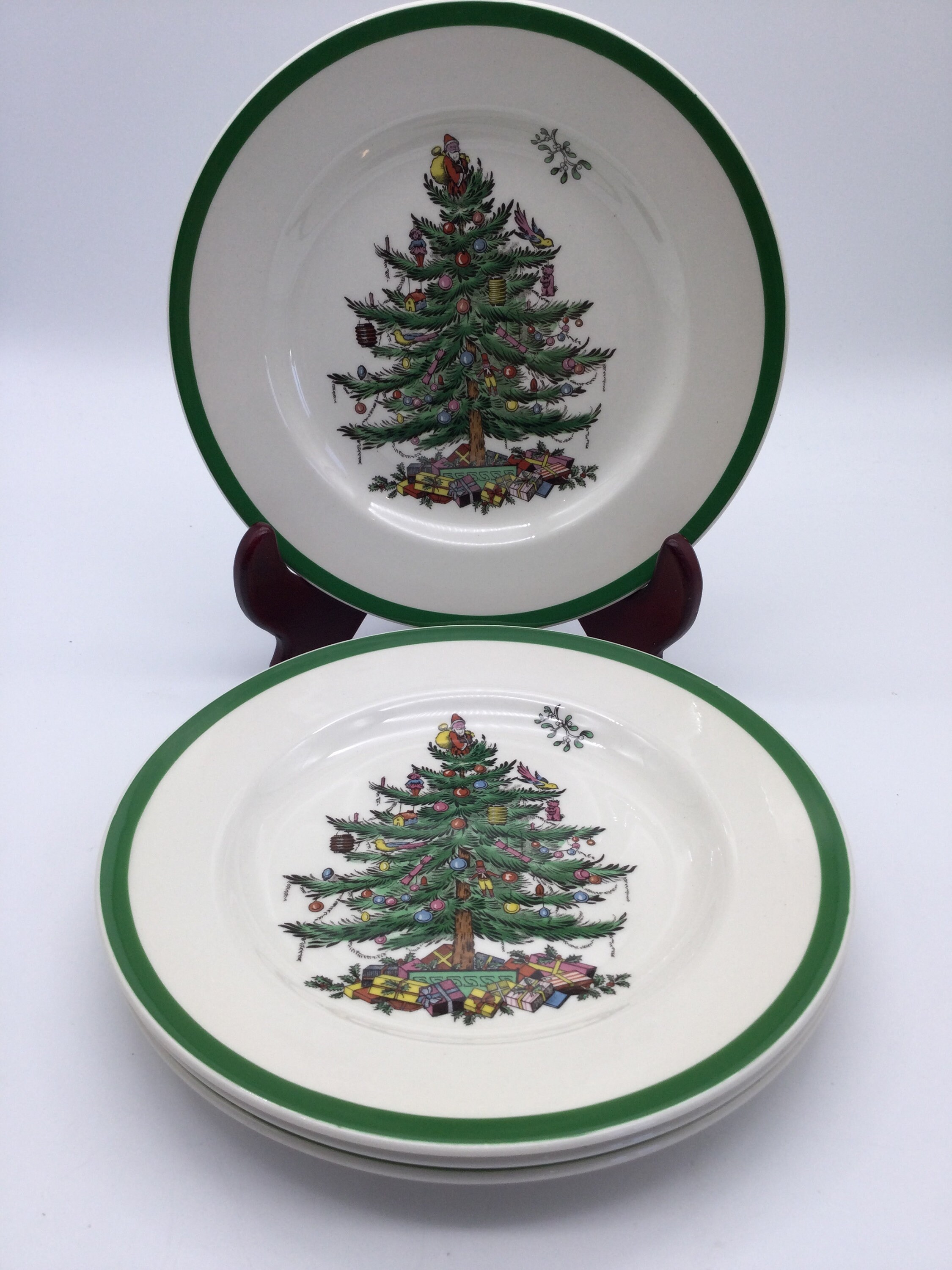 S3324 *Set of 2* MADE in ENGLAND SPODE Christmas Tree 10.75 DINNER PLATES 