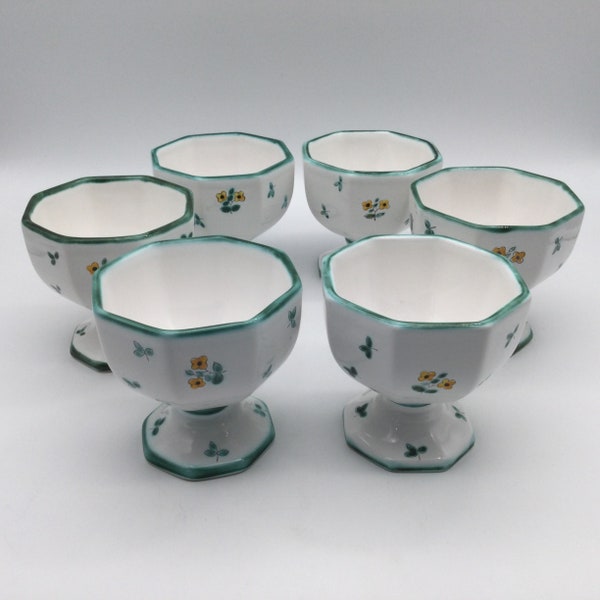 Vintage Gmundner Keramik Alpine Flowers Pattern / Austria /  Octagonal Pedesteled Custard Cups / 6 Available / Price is for 1