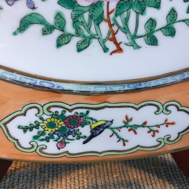 Vibrant Oriental Handpainted Raised Enamel Cabinet Plate Signed