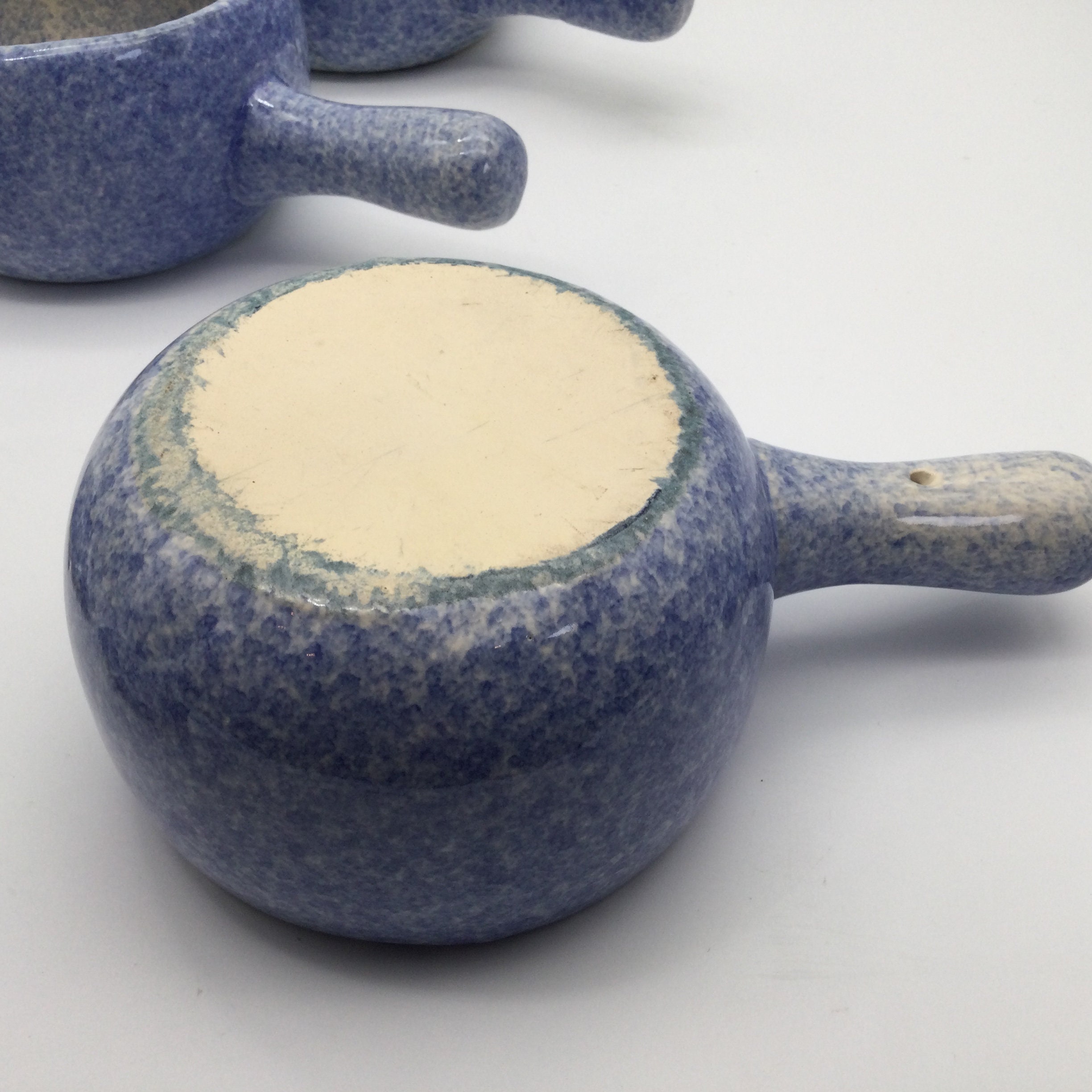 Vintage Blue Spatterware Set of 3 Covered Handled Soup Crocks - Etsy