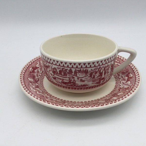 Memory Lane 1960’s Royal Ironstone Red Transferware Flat Cup and Saucer