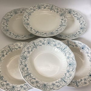 Antique Ridgway Beaufort Soup Bowls (Set of 6) - Blue-Green Transferware, 1890