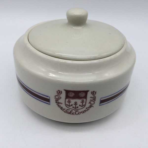 Vintage Restaurant Ware Orchard Lake Country Club Covered Sugar Bowl / Walker China Co. / 1938 / Vintage Advertising