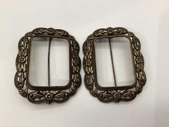 Edwardian Rectangular Buckle-Form Sash Pins • Flo… - image 1