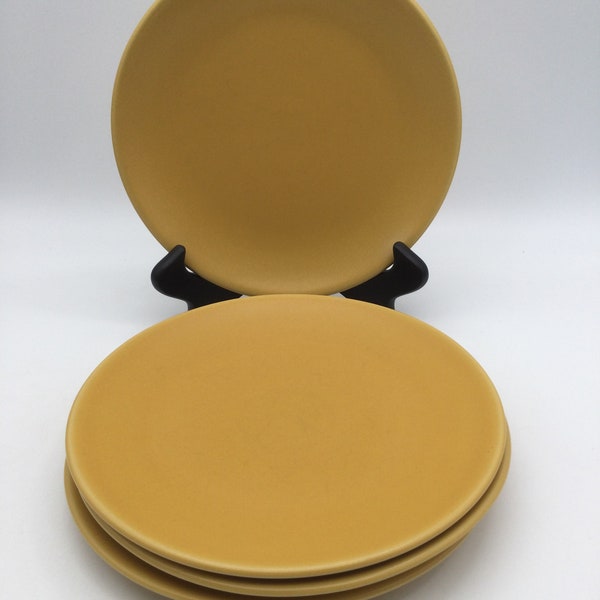 Vintage Hoganas Keramik Sweden Set of 4 Yellow Salad Plates / Matte Finish