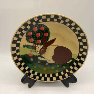 Hand Painted Folk Art Rabbit / Bunny Plates Designed/ Rustic Decor / For Display Only / 8”