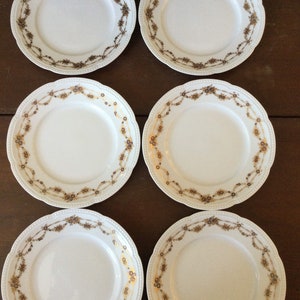 Vintage Heinrich & Co. Selb Bavaria/ Set of 6 Salad Plates / Two Toned Gold Floral Swags / Embossed Edge