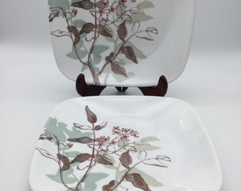 Vintage Corelle Twilight Grove Set of 4 Square Luncheon Plates / Discontinued