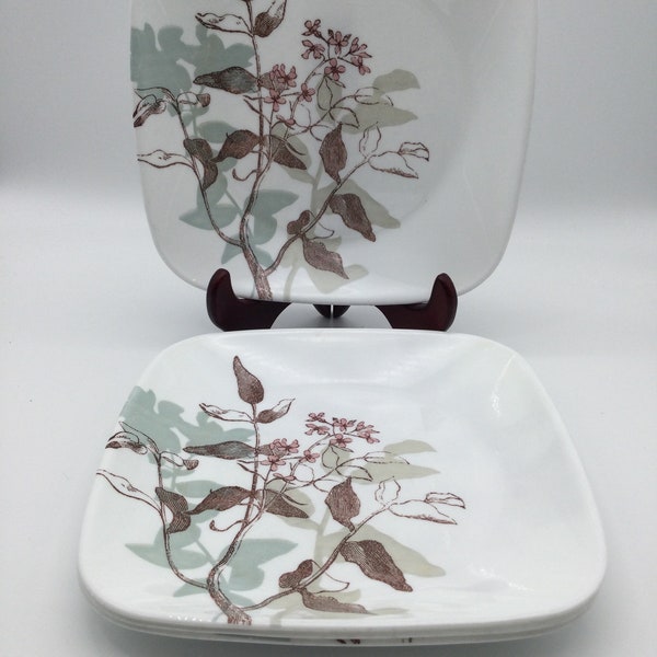 Vintage Corelle Twilight Grove Set of 4 Square Luncheon Plates / Discontinued