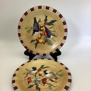 Lenox Winter Greetings Everyday Pair of Salad Plates / Nuthatch / Chickadee  / Catherine McClung