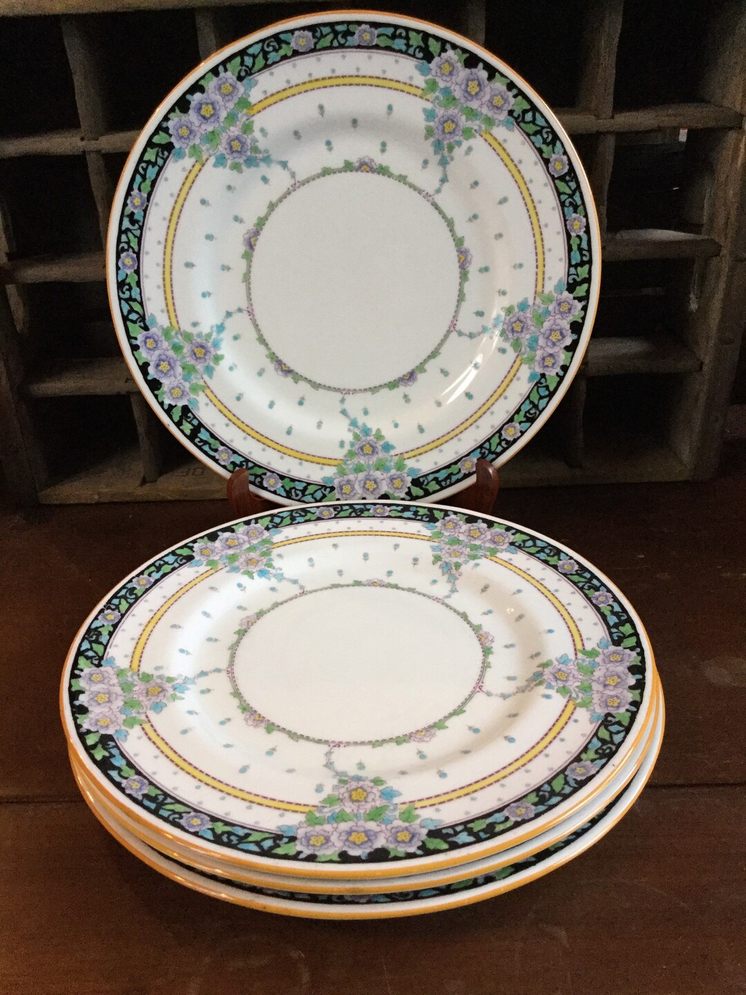 Antique Royal Doulton Hand Painted Art Deco Dinner Plates / Set of 4