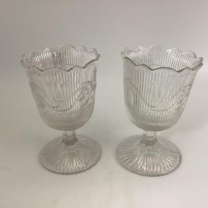 Antique EAPG Bellflower Pattern Pair of Goblets - Early American Pressed Glass