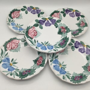 Fortebraccio Ceramiche Italy / Flora / Handpainted Floral Set of 5 Salad / Dessert Plates