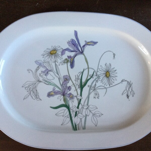 Vintage Oval Serving Platter Block Spal / Portugal/ Hillside Pattern / Watercolor / Mary Lou Goertzen / Daisy / Iris / Discontinued